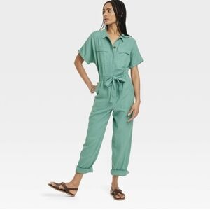 Universal Thread Green Linen Blend Jumpsuit Sz 14